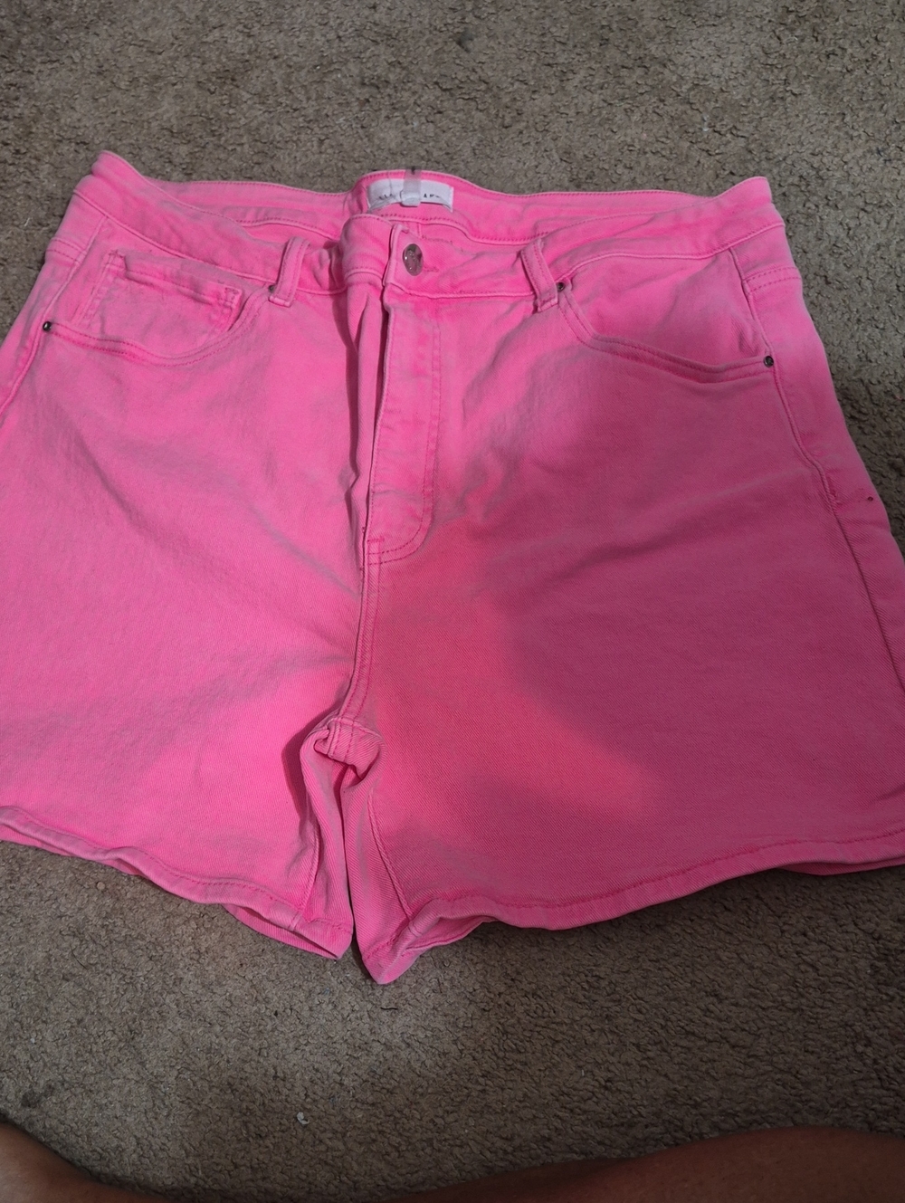 High-Rise Neon Pink Denim Shorts for Women